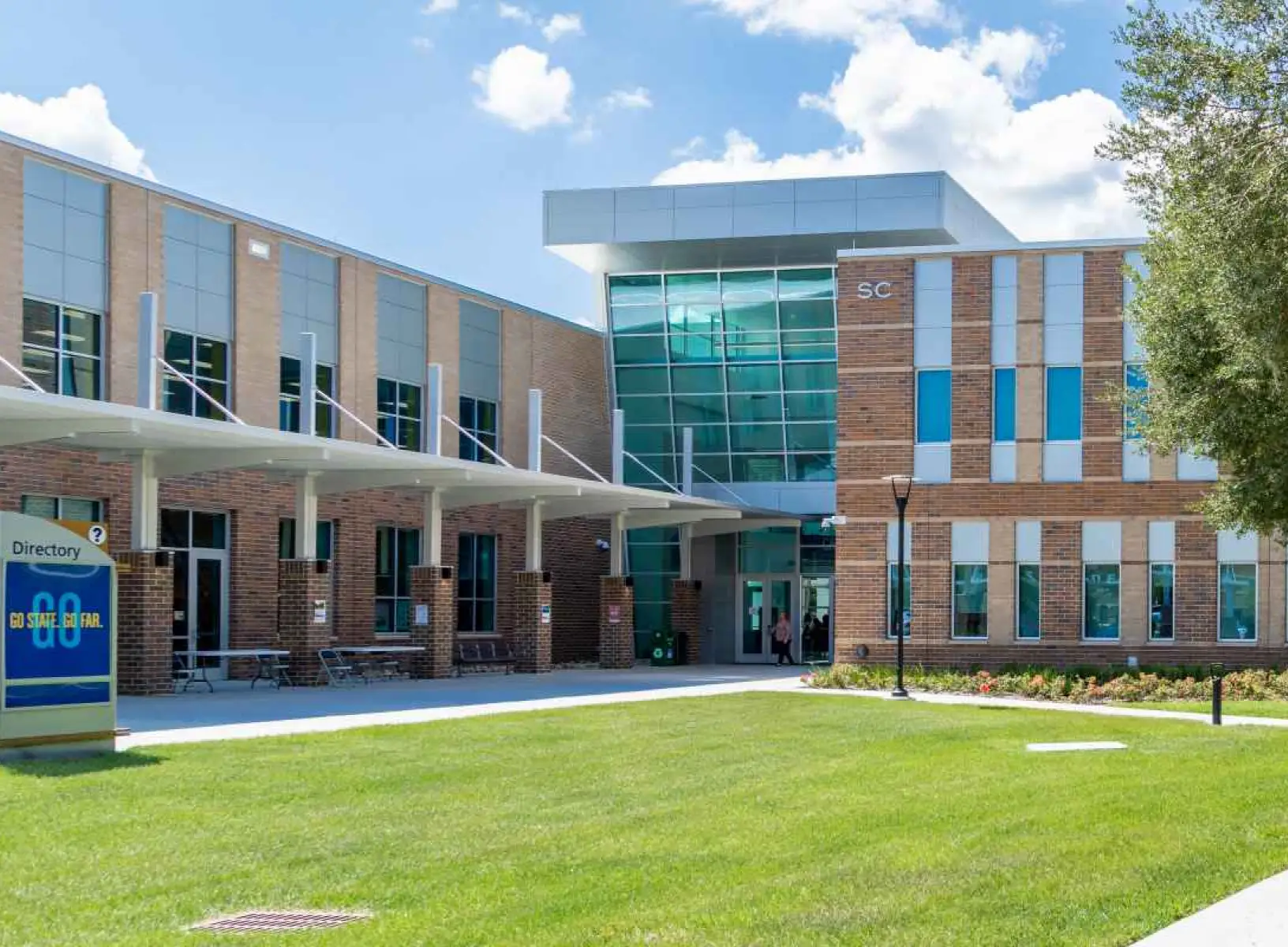 Seminole State College - Sanford campus with foot bridge crossing pond.