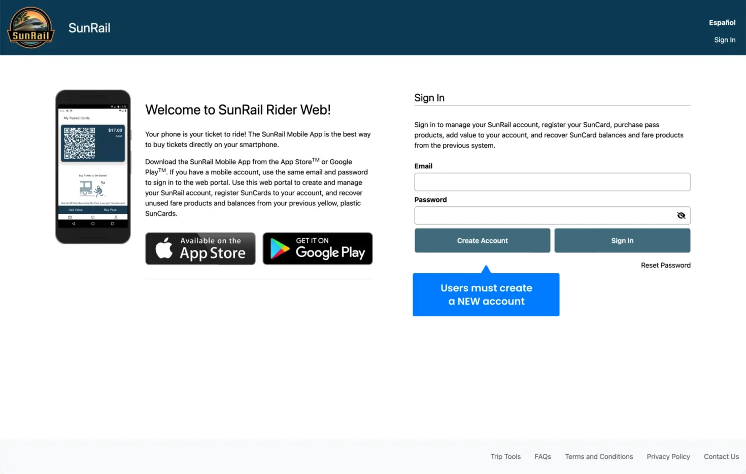 SunRail Rider Web - Login/Signup Page