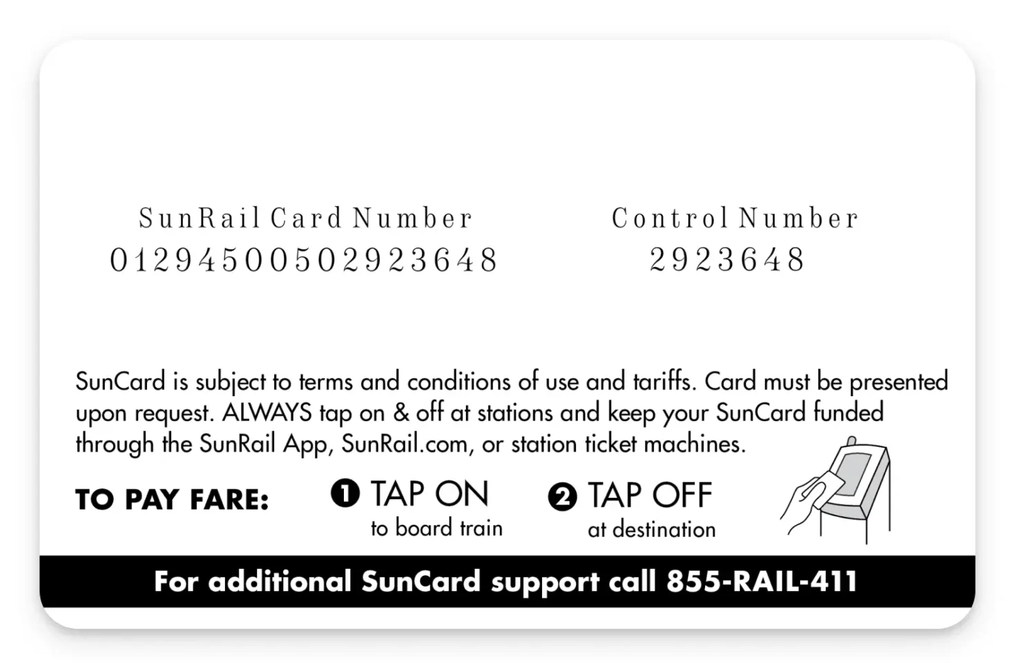 Back of SunRail SunCard