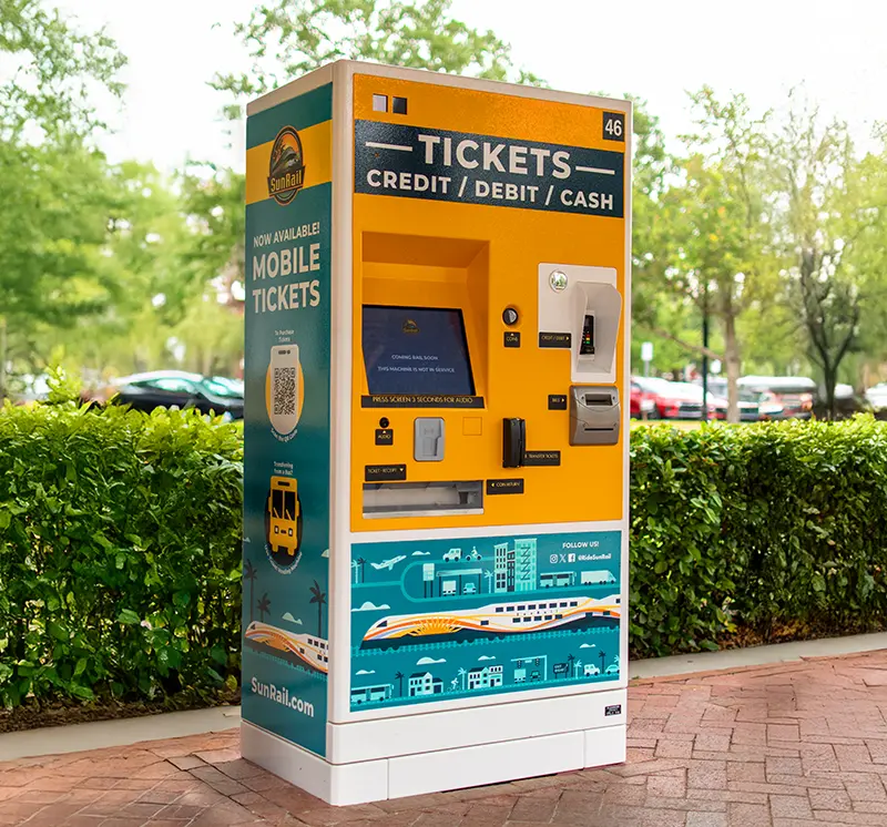A newly installed SunRail Ticket Vending Maching (TVM) on a SunRail Station Platform. Ticket Vending Machine