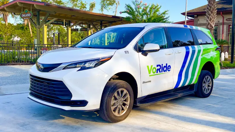 VoRide microtransit parked at the DeLand/Amtrak station.