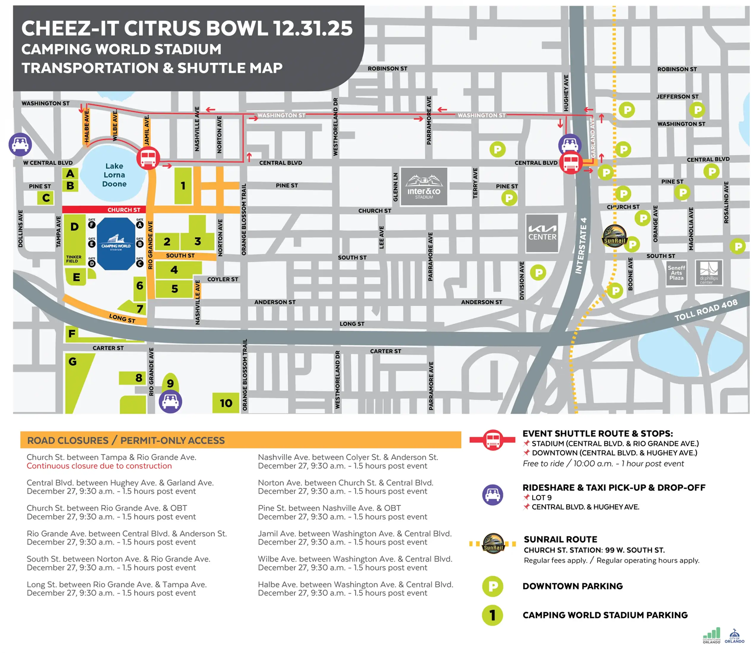 Cheez-It Citrus Bowl 12.31.25 Camping World Stadium Trasnportation & Shuttle Map